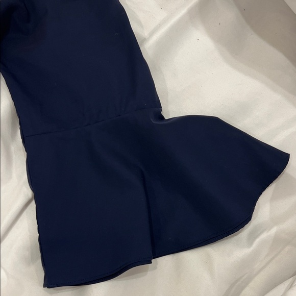 Navy Ruffle Front Blouse - Picture 2 of 5